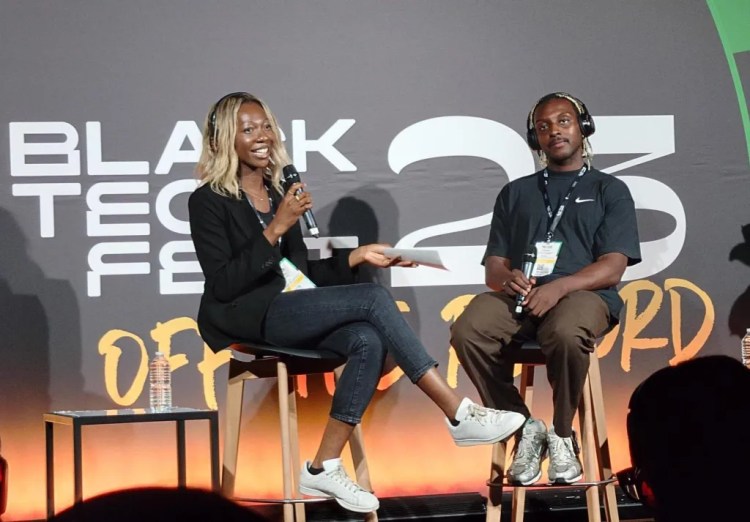 Oduwa Edo-Osagie being interviewed at Black Tech Fest, 2023