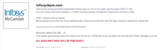 LockBit advertising 50GB of Infosys personal data